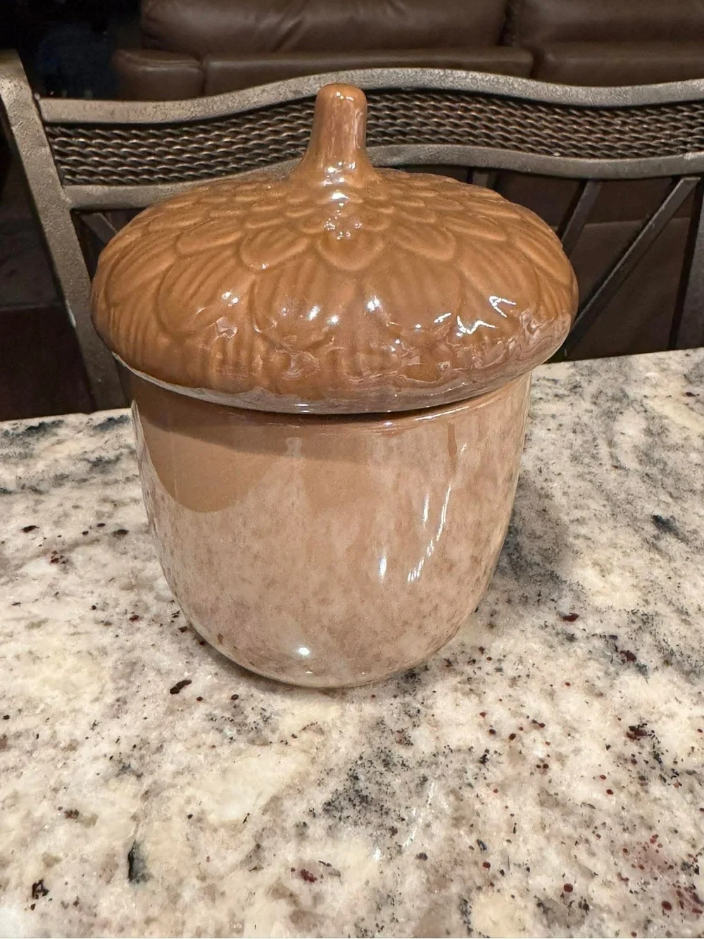Ceramic Acorn candle holder with lid
